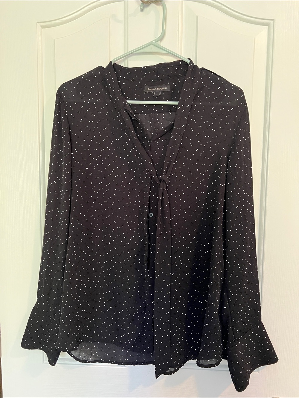 Banana Republic Black White Dot Tie-Neck Blouse
